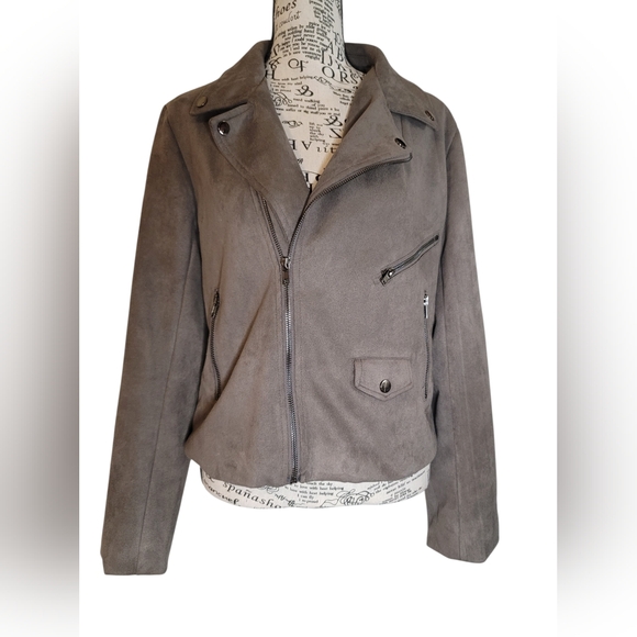 Solitaire Jackets & Blazers - Solitaire by Ravi Khosla Grey Faux Suede Jacket Size M
